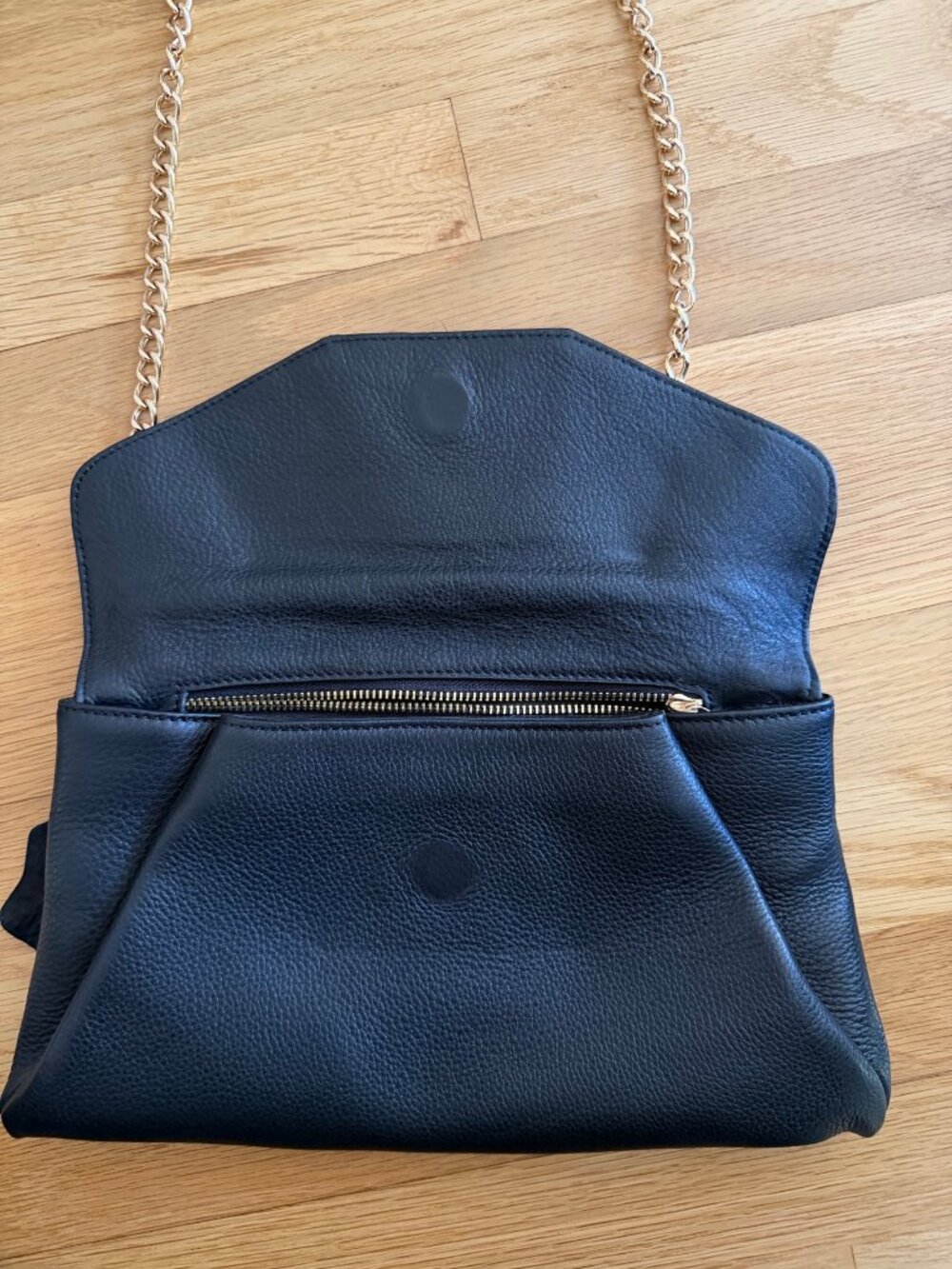 Black Leather Foldover Clutch Crossbody